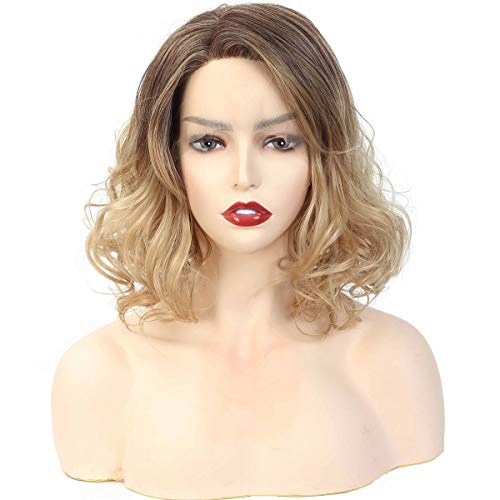 Blonde Hair Lace Front Wig Short Curly Blonde Wig Wave Hair Heat Resistant Fiber Hair Synthetic Lace Front Wigs for Fashion Women 12 inch