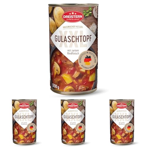 DREISTERN-Gulaschsuppe-1200g-I-Mit-Rindfleisch-Gemuese-I-XXL-Herzhafter-Eintopf-in-recyclebarer-Konservendose-I-Lange-Haltbarkeit-dank-natuerlicher-Konservierung-I-Hausmacher-Qualitaet-Packung-mit-4