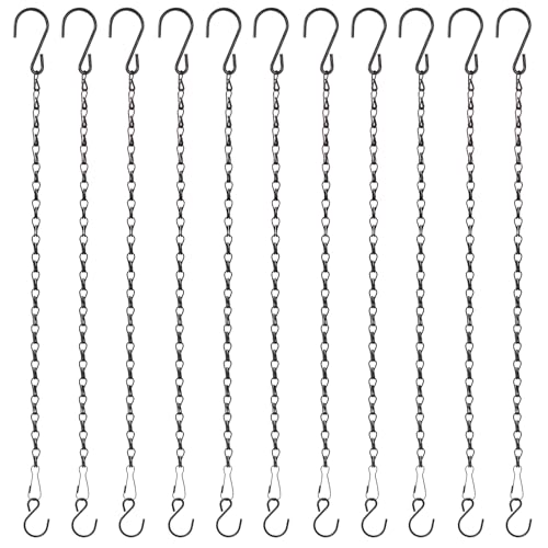 Ishua 11pcs Hanging Basket Chain with Hooks, 20inch Hanging Chain for Sign, Plants, Crafts, Stained Glass, Picture (Black)