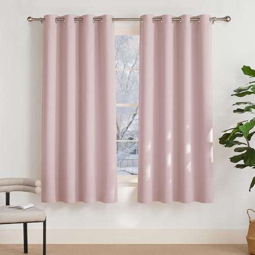 PONY DANCE Verdunkelungsvorhang für Kinderzimmer Ösenvorhang 2er Set H 175 x B 140 cm Hellrosa, Wärmeisolierende Vorhänge Kurz Blickdicht Thermogardinen Kälteschutz