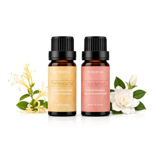 Image of BURIBURI Honeysuckle and Gardenia Essential Oil Set, 100% Pure, Undiluted, Natural Essential Oils Gift Set for Diffuser, Massage