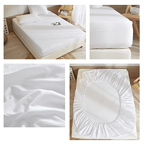 Full Size Sheets Set 4 Piece White Bed Sheets Soft Washed Cotton Bedding Sheets Luxury Cooling Sheets Full Bed Deep Pocket Fitted Sheet Fits Up To 16" Mattress, Cooling Bed Sheets #TOP6