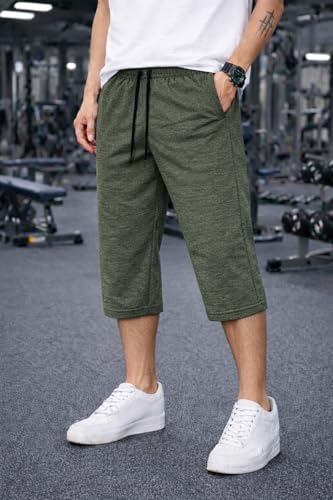 Image of Mack Jonney Men's Sports Capri Pants | Lightweight Polyester Workout 3 /4 Pants with Elastic Waist for Gym, Running & Training-M8356