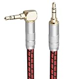 Primeda Audiophile High Purity Copper Aux Audio Cable 3.5mm Male to 3.5mm Male Audio Auxiliary Cord Gold-Plated Stereo HiFi Adapter Cable (Straight to Right Angle, 3.2ft/1m)