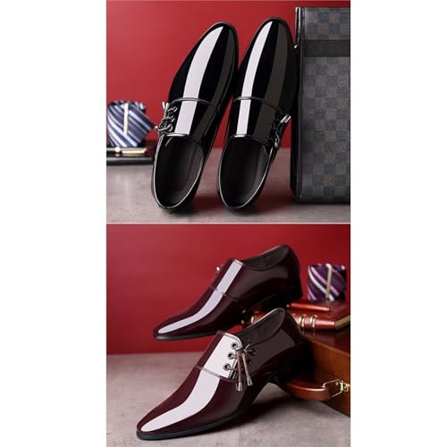 Oxford Shoes for Men Men's Classic Pointed Toe Dress Shoes Slip-On Patent Leather Oxford Wedding Shoes for Formal Events3