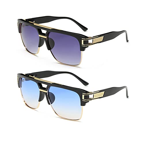 Dollger Square Sunglasses for Men Classic Oversized Sun Glasses Retro Semi Rimless Gold Alloy Frame UV400