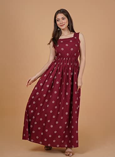 Image of Daevish Women's Rayon Fit and Flare Maxi Casual Dress | Women Flared Dress