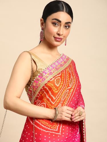 Image of Pandadi Saree Women's Elegance Chiffon Bandhani Saree with Heavy Lehenga Design