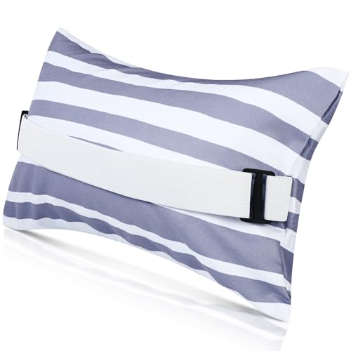 Menkxi 17x10 Inflatable Beach Pillow with Removable Cover Beach Chair Backpacking Pillow with Strap Stripe for Summer Sand Pools Travel Vacations(Gray White)