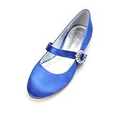 LGYKUMEG Runde Zehen Einfache Hochzeit Schuhe Mary Jane Runde Geschlossene Zehen Lace Satin Schnalle Pumps Damen Hochzeit Brautschuhe,Blau,36EU/5US/3UK