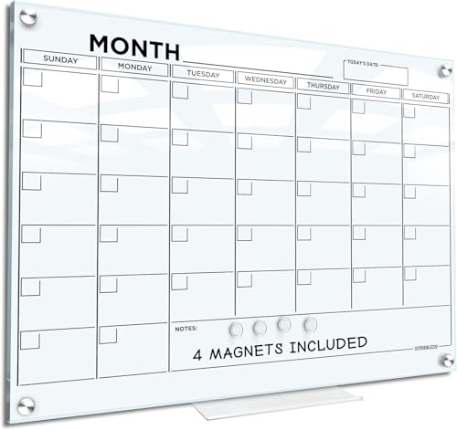 Scribbledo Magnetic 18"x24" Glass Whiteboard Calendar Planner Dry...