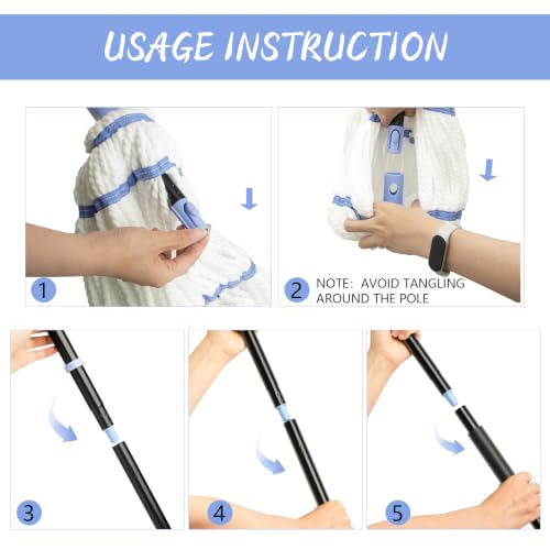 Image of Self-Wringing Twist Mop,57 inch Long Handle, House Accessories,Blue | Microfiber Floor Mop, House Accessories,Household Clean Mop for Tile, Hardwood, Kitchen, Bathroom, Patio, Garage