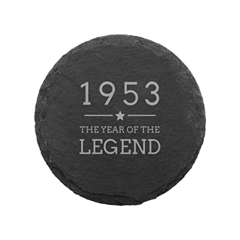 Engraved Slate Coaster -"1953 Year of the Legend" Design - 70th Birthday Gifts for Men Him - Natural Slate Placemat Cover