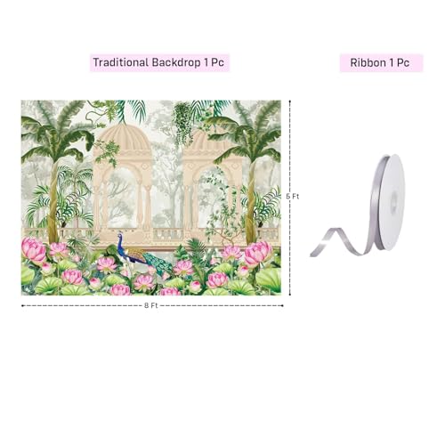 Image of Party Propz Pichwai Backdrop Cloth For Decoration Pooja -1Pc 8ft*5ft Ganpati Decoration Setup For Home, Varamahalakshmi Decorative Items, Krishna Janmashtami Set, Haldi Decor, Annaprasana Decor(Cloth)