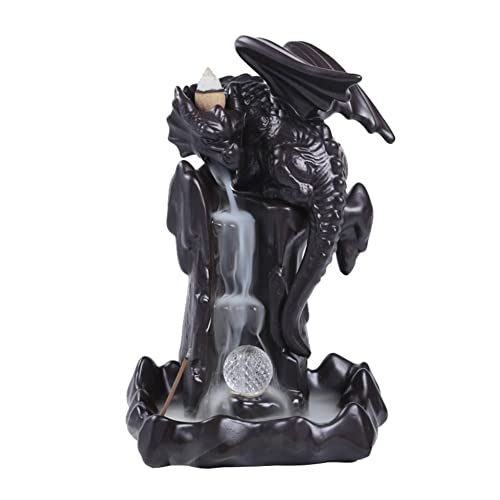 Bruciatore di Incenso a Riflusso di Fumo, Bruciatore di Incenso in Ceramica con 10 Coni di Incenso e LED, Cascata di Riflusso Drago Portaincenso Aromaterapia Decorazioni per la Casa
