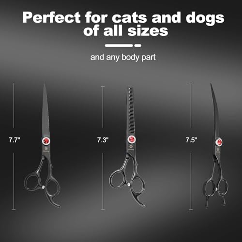 Image of GLADOG 7 Inch Professional Dog Grooming Scissors Kit, 5-in-1 Titanium Coated Pet Grooming Shears Set, Heavy Duty Grooming Scissors for Dogs (Pro Black)