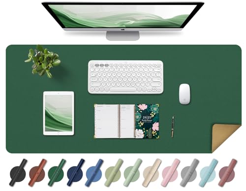 Dark Green Leather Desk Pad, Non-Slip Large Mouse Pad & Waterproof Computer Mat (90x43CM)