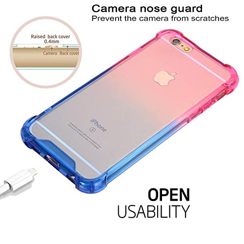 Baisrke Clear Case For Iphone 6 Plus, Shock Absorption Flexible Tpu Soft Edge Bumper Anti-Scratch Rigid Slim Protective Case Hard Plastic Back Cover For Iphone 6 Plus / 6S Plus - Pink Blue Gradient #TOP4