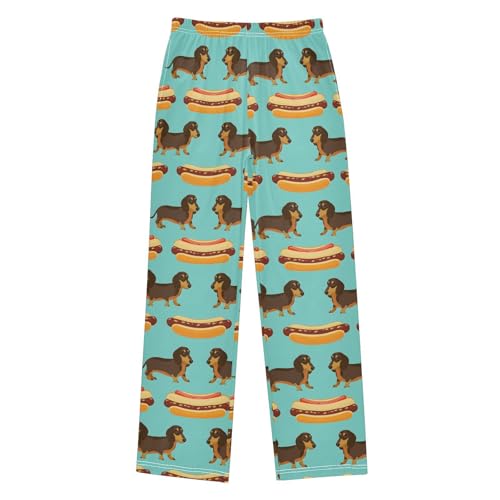 ALAZA Funny Dachshund Dog Pajamas Bottoms with Pockets Comfy Pjs Sleepwear Elastic Waistband Pajamas Pants Lounge Pants for 6-14 Years