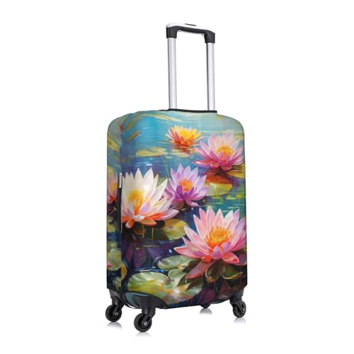 Luggage Cover Protector Lotus Flowers Leaf Art Painting Suitcase Cover With Zipper, Luggage Cover For 22"-24" Suitcase Elastic Washable Stretch Suitcase Protector For Travel Vacation3
