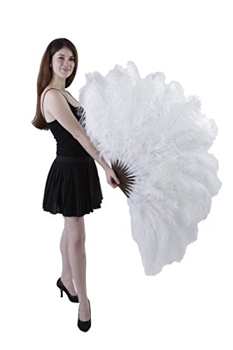 ZUCKER Feathers - Large Ostrich Prime Femina Feather Fan - Fun Accessory for Dances, Weddings, Halloween, New Yearâ€™s Eve, and Parties - White Ostrich Feathers
