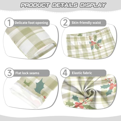 Berry Fruit Green Plaid Girls Leggings Ultra Soft Compression Yoga Gym Pants for Kids 4-10T3