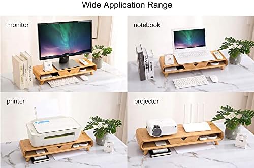 Bamboo Monitor Stand Riser Homerays No Assembly Required Exquisite Monitor Stand with Drawer, Ergonomic Height Wood Monitor Stand