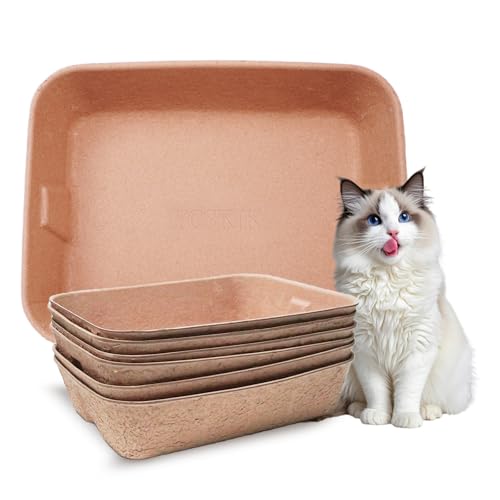Disposable Cat Litter Box, Sturdy and Durable, Extra Thick, Large Size - 16.2"x12.6"x3.9", Leak Resistant and Sustainable, Disposable Litter Boxes for Cats (Brown, 6-Pack)