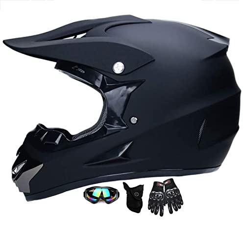 Casques Motocross Enfant Et Adulte Set, Casque De Cross VTT, Casques Cycliste Motocross Adulte, Protection Enduro Casque Moto pour Scooter Chopper Quad Casque De Moto Homme Et Femme (Color : Black-B