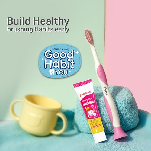 Image of Pigeon Kids Toothbrush Pink for 2-6 Years with Free Toothpaste | Soft Bristles | Gentle Oral Care for Children | Fluoride-Free & Safe for Kids