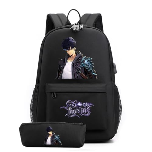 Sageam Anime Solo Leveling Sac à Dos et Trousse Sets Cartable Étudiant Sacs Scolaires pour Enfant avec Des Cadenas à Code pour Garcons Filles et Ados