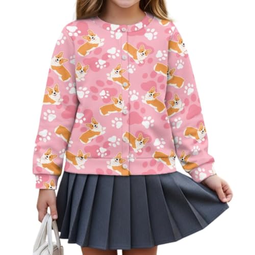 Image of Girls Cardigans Sweater Long Sleeve Crew Neck Button Down Sweaters School Outerwear for Kids Fall Winter Tops