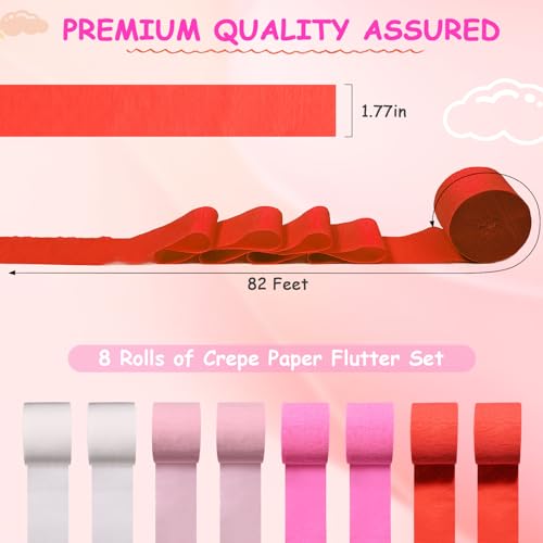 8Roll 656Ft Crepe Paper Streamers Hot Pink White Red Pink Party Streamers for Baby Shower Birhday Wedding Bridal Shower Christening Paty Decorations Valentine's Day Decor Pink Pricess Party Decoration - Thumbnail 4