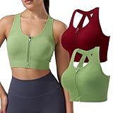Senlinyoga Zip Front Sports Bras for Women-Medium Support Padded Bra Fitness Workout Yoga Gym Running Crop Tank Top