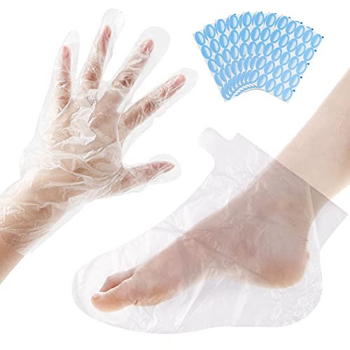 200 Stück Paraffin-Wachs-Badeeinlagen Hände & Füße - Kunststoff gemütliche Handfüße, Einweg-Therapiebeutel, Spa Pediküre, Zubehör für Damen und Herren, mit Aufklebern Cover