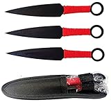 6.8 Inch 3 Pcs Stainless Steel Throwing Knives Training Set Black Coating Double-Edged Blades with...