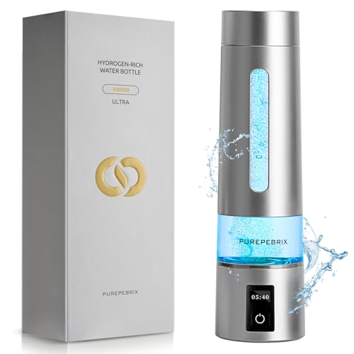 PUREPEBRIX Hydrogen Water Bottle Generator - Up to 8100 PPB, 12-Hour Hydrogen Retention, IHSA Certified SPE/PEM Tech, Portable Hydrogen Bottle, 3 Hydrogen Modes, Healthy Gift (Platinum)