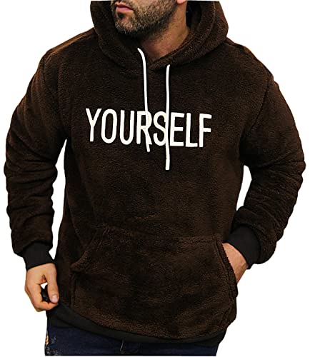 Jaylvis Herren Kapuzenpullover Teddy Fleece Hoodie Pullover Plüsch Sweatshirt (131) (L (fällt aus: M), Dunkel Braun) Cover