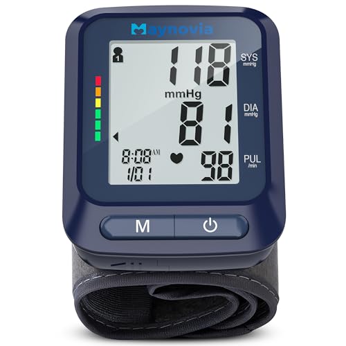 Maynovia Wrist Blood Pressure Monitor, Automatic Blood Pressure Monitor Wrist with Large LCD Display, Digital Wrist BP Monitor, 2 User 120 Memory, Adjustable 5.3"-8.5" Wrist Cuff (Blue)