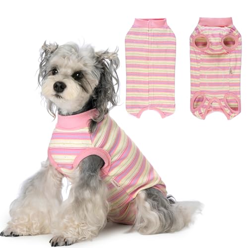 Design Unisex e Facile da Indossare: Pratico da mettere e togliere grazie ai bottoni sulla schiena; La parte inferiore della tuta è dotata di fori per la minzione e la sezione addominale può essere ritagliata per adattarsi ai cani maschi, offrendo una soluzione personalizzabile e pratica durante la convalescenza