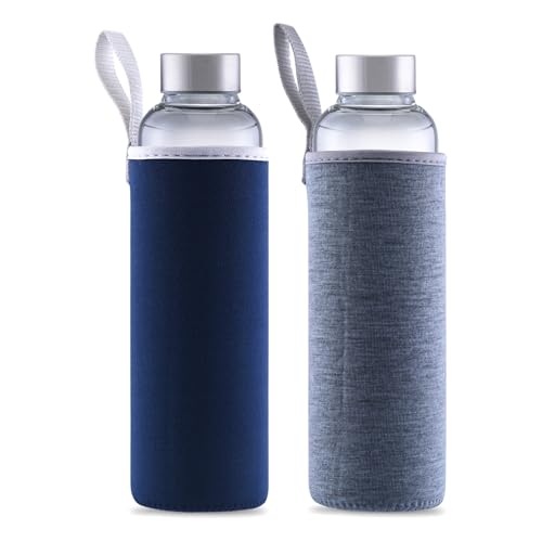 Image of Happy Cove High Borosilicate Glass Water Bottle 500ml with Sleeve - Water Bottle for Fridge, Durable Glass Bottle Set for Home and Travel | Eco-Friendly | Reusable, Leak-Proof | Set of 2 | Multicolour