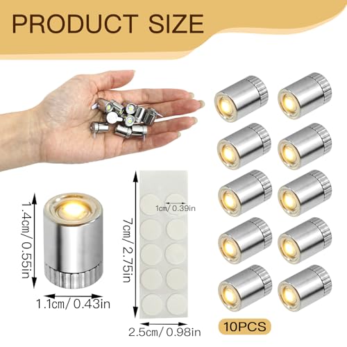 10 Stück Mini LED Licht, Micro LED Licht mit Batterie, Kleine LED Lichter Zum Dekorieren von Puppenhäusern, DIY-Kunsthandwerk, Mini LED Lichter mit Selbstklebender Rückseite (Warmweißes Licht)