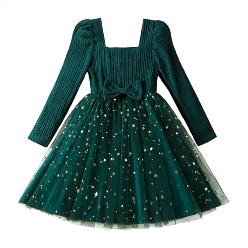NNJXD Flower Girl Tulle Dress Elegant Princess Long Sleeves Party Winter Autumn Clothes