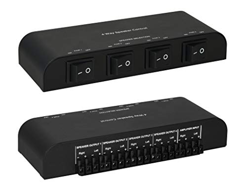 Image of 61051 2 or 4 Way Speaker Switch, 1 in 2 Out or 1 in 4 Out Way Pair Stereo Speaker Selector W /Screw Type Connections Metal Non-Slip Box - Black (1 x 4 Way)