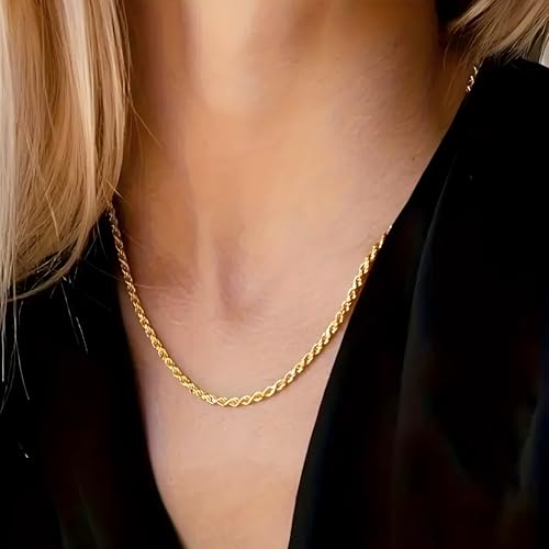 Real 14K Yellow Gold Solid Rope Chain Necklace for Women and Men Jewelry with Lobster Clasp, 1.55-3.05mm, 16-30inch2