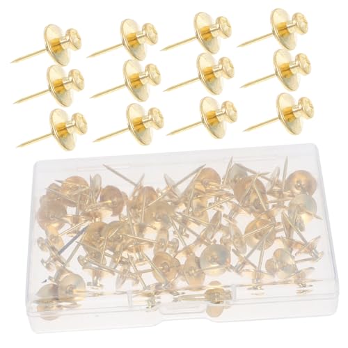 NUOBESTY 60 Piezas Chinche Colgadores De Marco De Lona Tácticas De Pulgar De Servicio Pesado De Pared Mapa Colgando Alfileres De Tablón De Anuncios Aleación De Zinc Golden