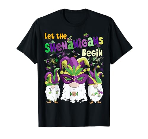 Let The Shenanigans Begin Funny Gnomes Mardi Gras T-Shirt