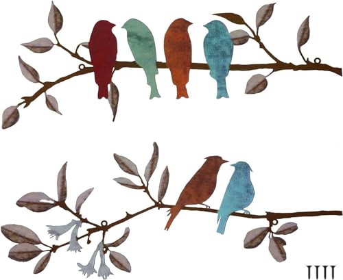 HZBAKLO Décoration murale d'oiseau en métal, 2 pièces, oiseaux en métal vif sur branche, décoration murale suspendue pour ornement de maison