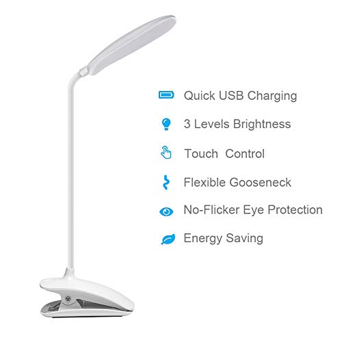 DEEPLITE Clip on Lamp Touch Control Table Lamp, Battery Operated Reading Light