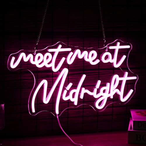 Dimmable Meet Me At Midnight Neon Sign LED Pink Words Neon Light For Wall Decor USB Powered Letters Light Up Sign for Bedroom Party Bar man cave (16.5“*8.7”) by LISIGNVE - Used condition - Image 2
